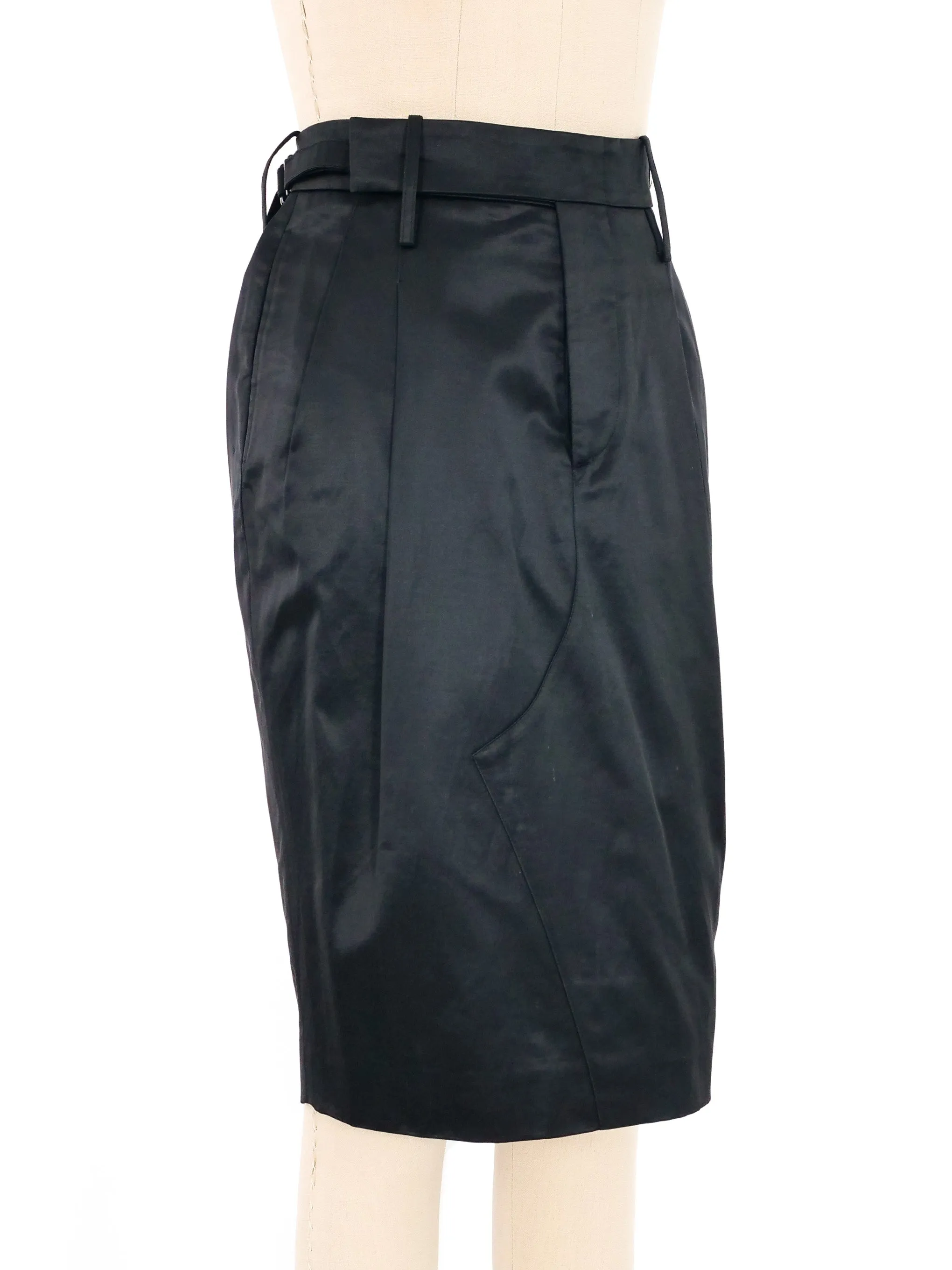 2001 Gucci by Tom Ford Black Satin Belted Pencil Skirt