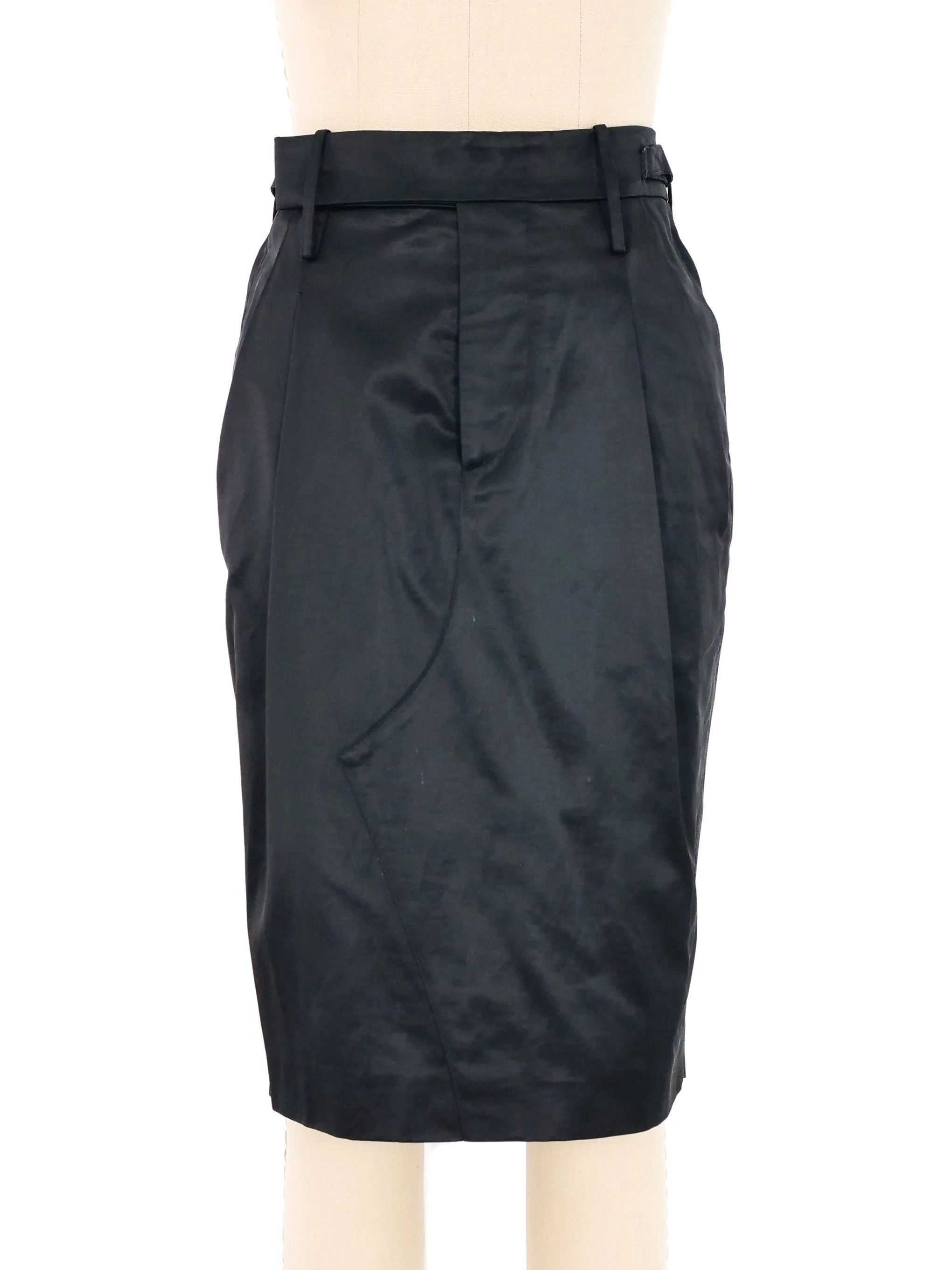 2001 Gucci by Tom Ford Black Satin Belted Pencil Skirt