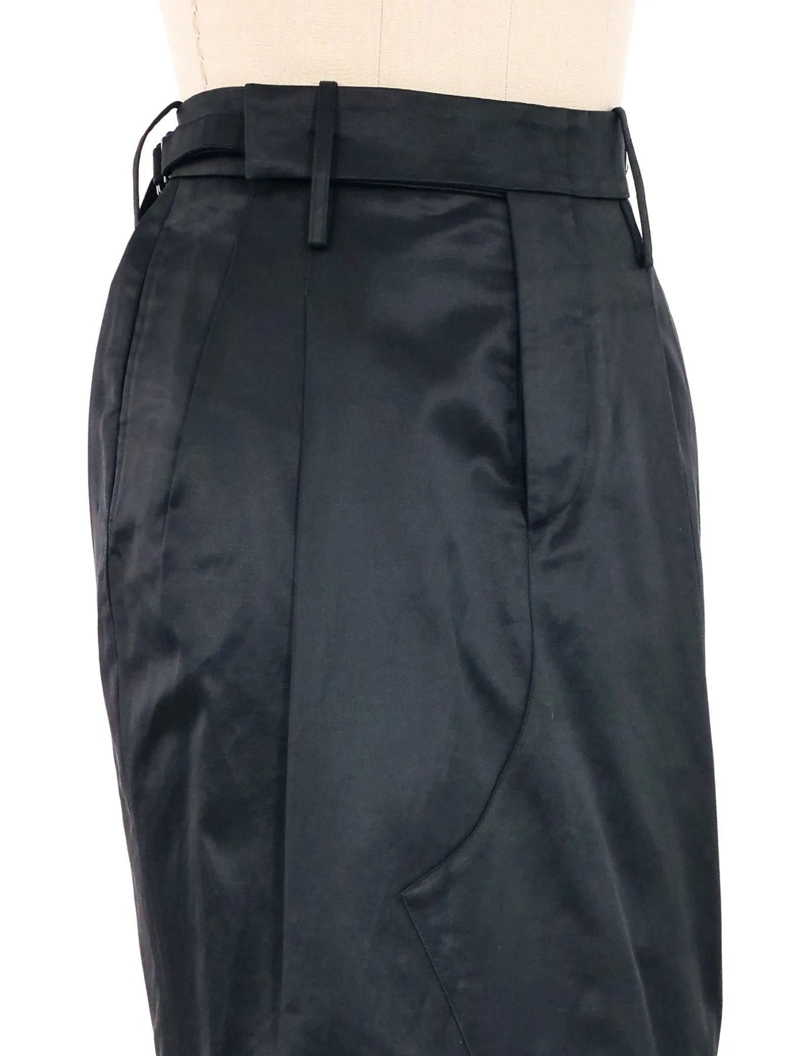 2001 Gucci by Tom Ford Black Satin Belted Pencil Skirt