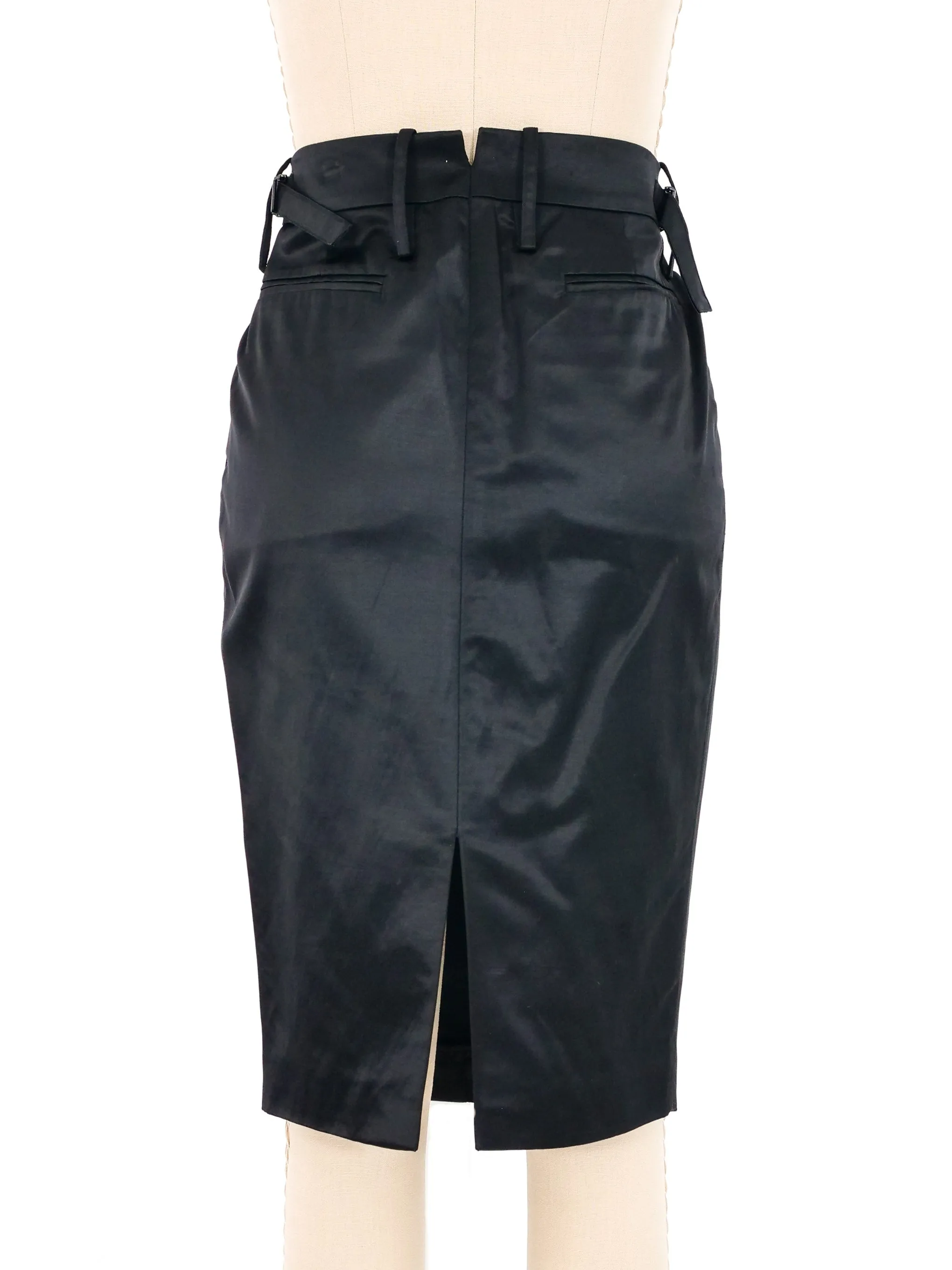 2001 Gucci by Tom Ford Black Satin Belted Pencil Skirt