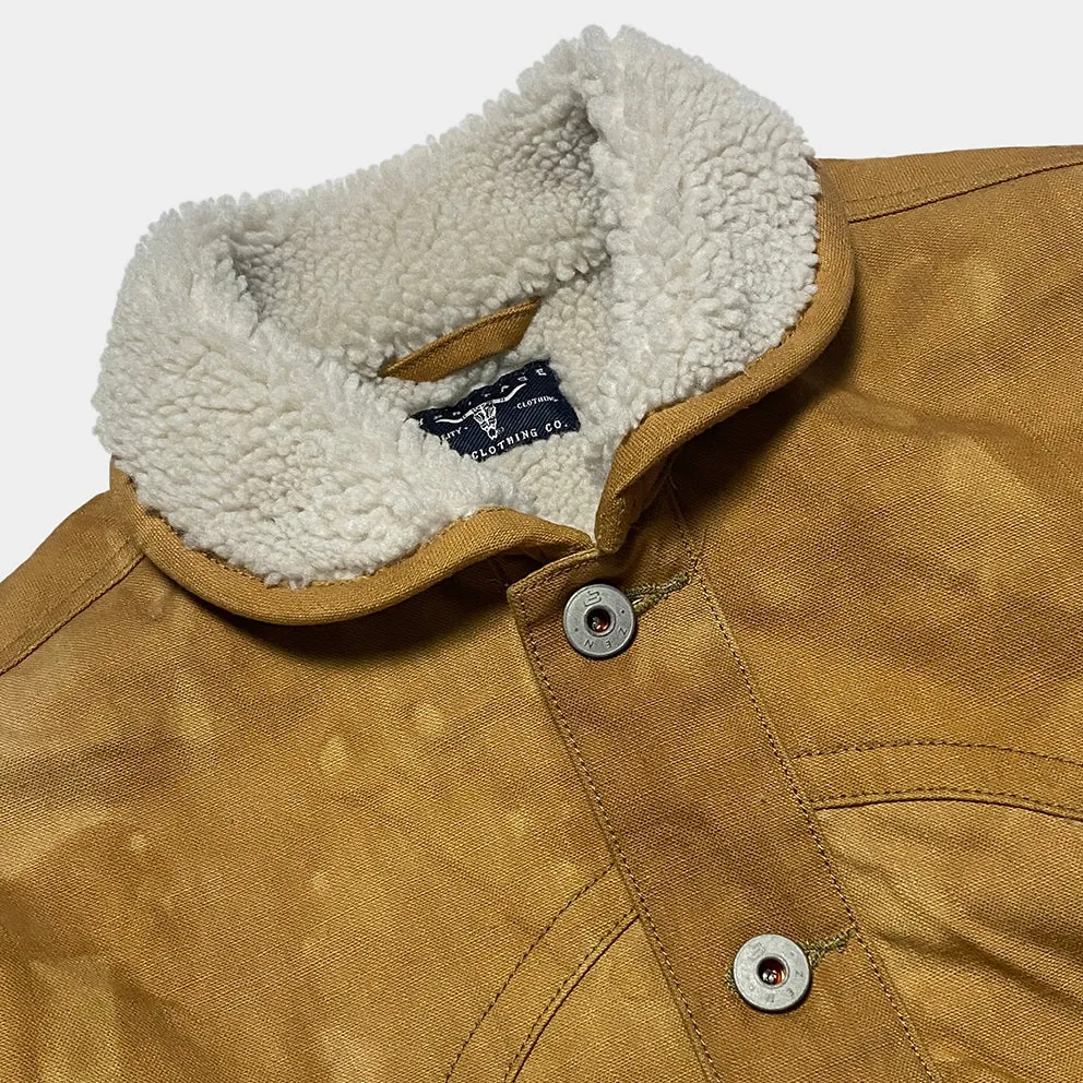 BZEN M.3139L WYOMING-CS REGULAR FIT AMERICAN OUTDOORS INSPIRED SHERPA LINED VEGGIE DYED CANVAS JACKET-12OZ-E0 SIENNA