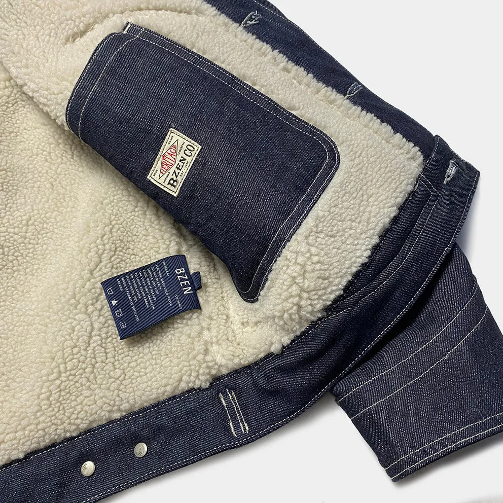 BZEN M.3139L WYOMING-R18 REGULAR FIT AMERICAN OUTDOORS INSPIRED SHERPA LINED DENIM JACKET-12OZ-HRH INDIGO
