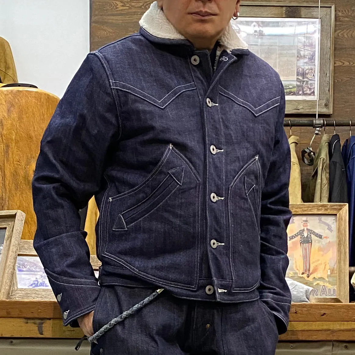 BZEN M.3139L WYOMING-R18 REGULAR FIT AMERICAN OUTDOORS INSPIRED SHERPA LINED DENIM JACKET-12OZ-HRH INDIGO