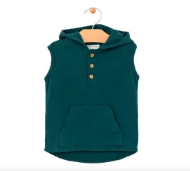 City Mouse - Crinkle Cotton Hooded Henley in Pine