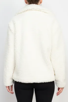 Collared V-neck Long Sleeve Zipper Front Sherpa Jacket