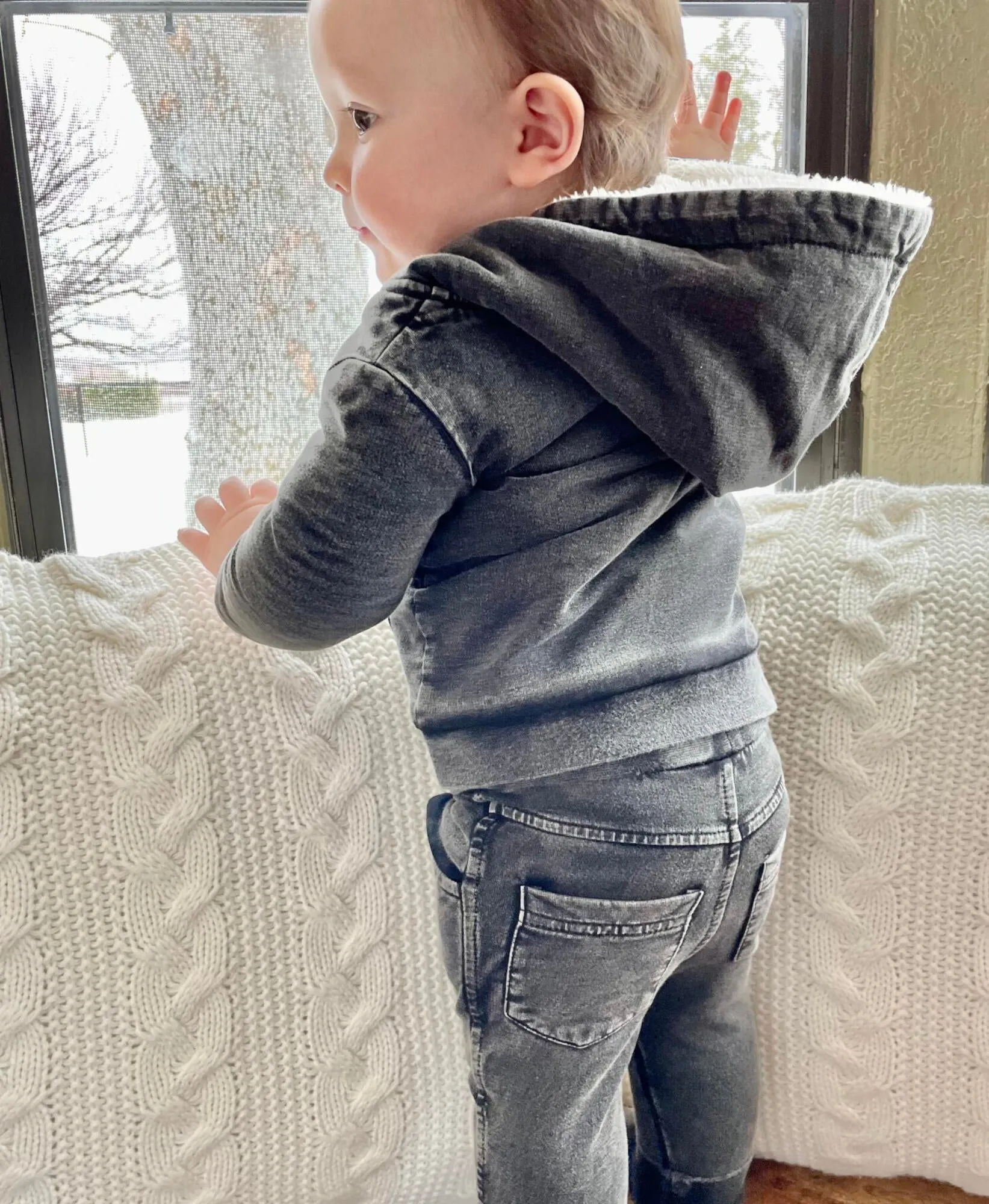 L'oved Baby - Faux Denim Jacket & Jogger Set in Black
