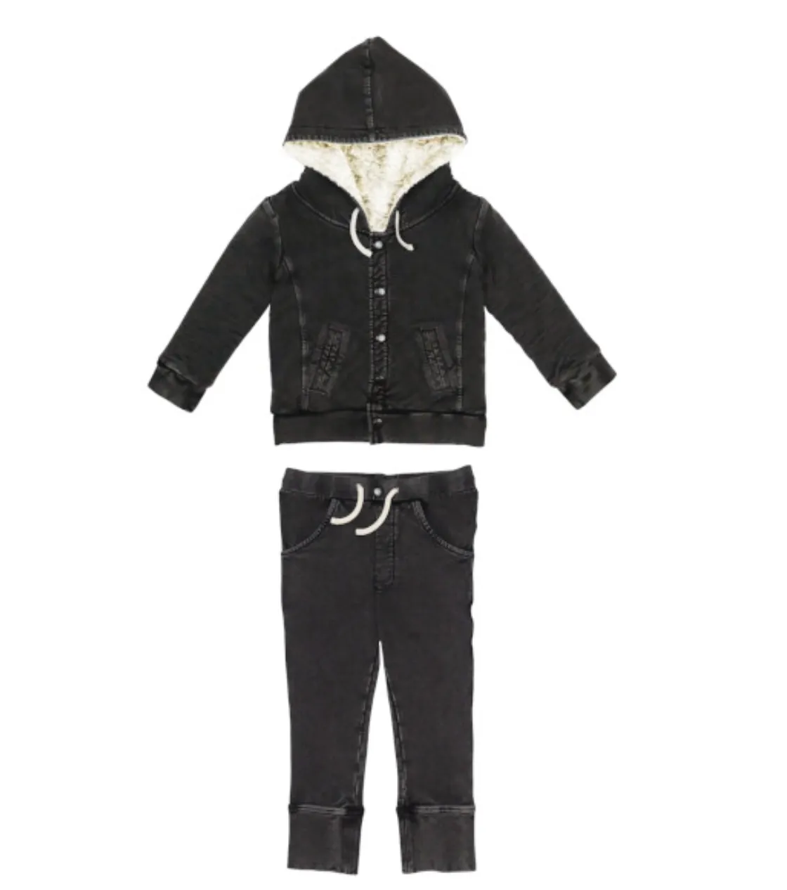 L'oved Baby - Faux Denim Jacket & Jogger Set in Black