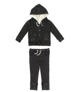 L'oved Baby - Faux Denim Jacket & Jogger Set in Black