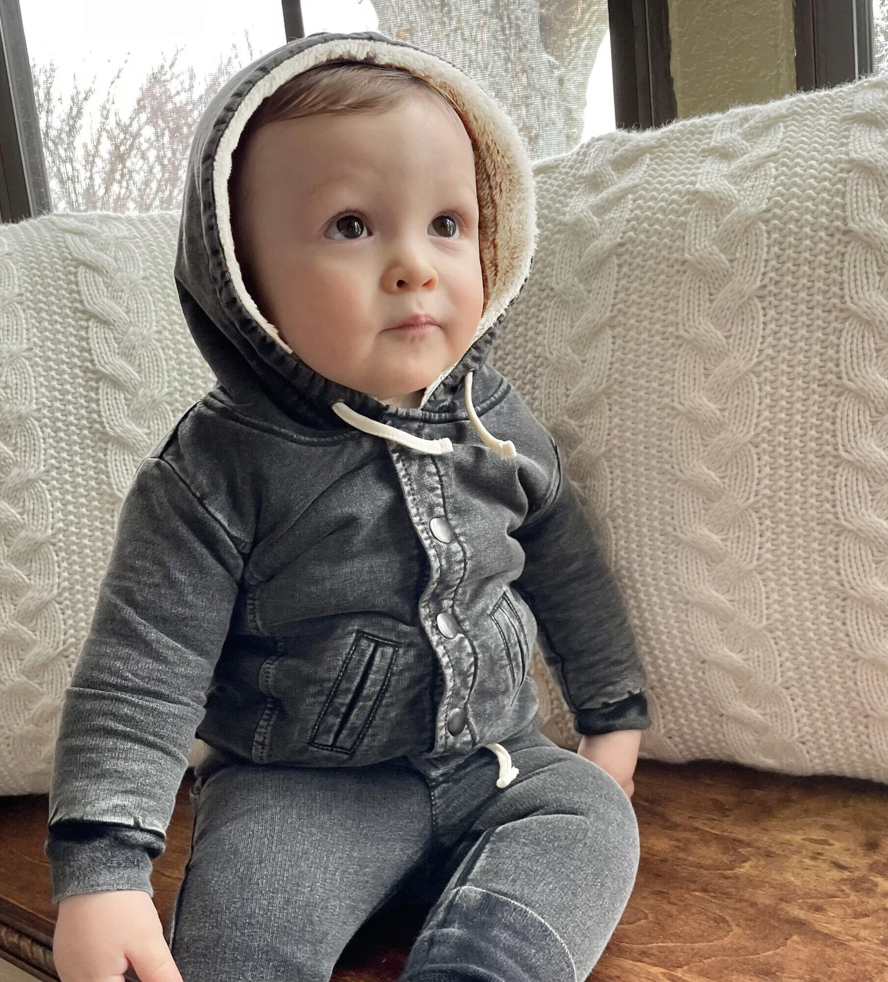 L'oved Baby - Faux Denim Jacket & Jogger Set in Black