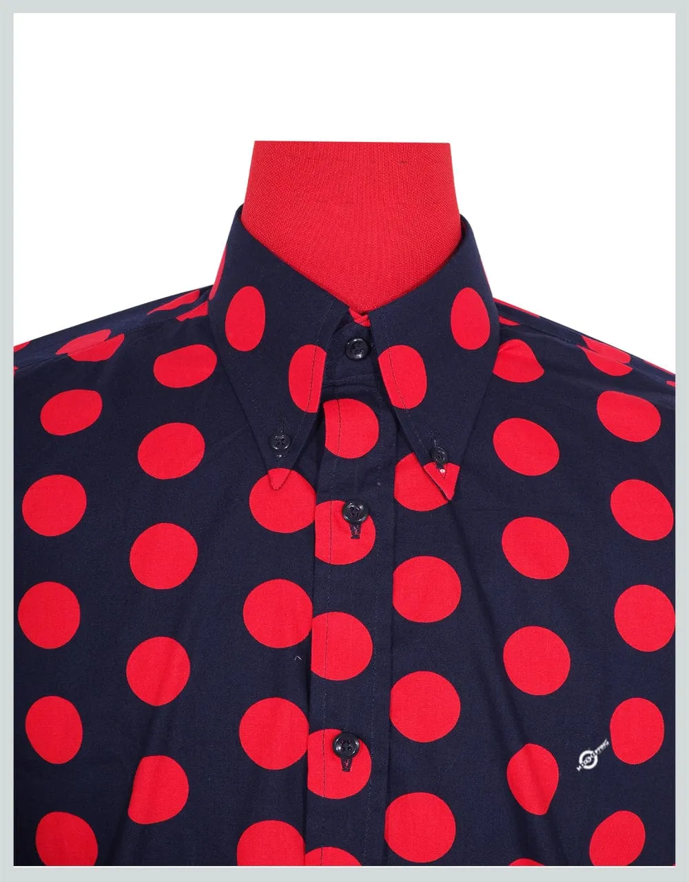 Navy Blue and Red Polka Dot Shirt