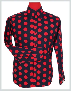 Navy Blue and Red Polka Dot Shirt