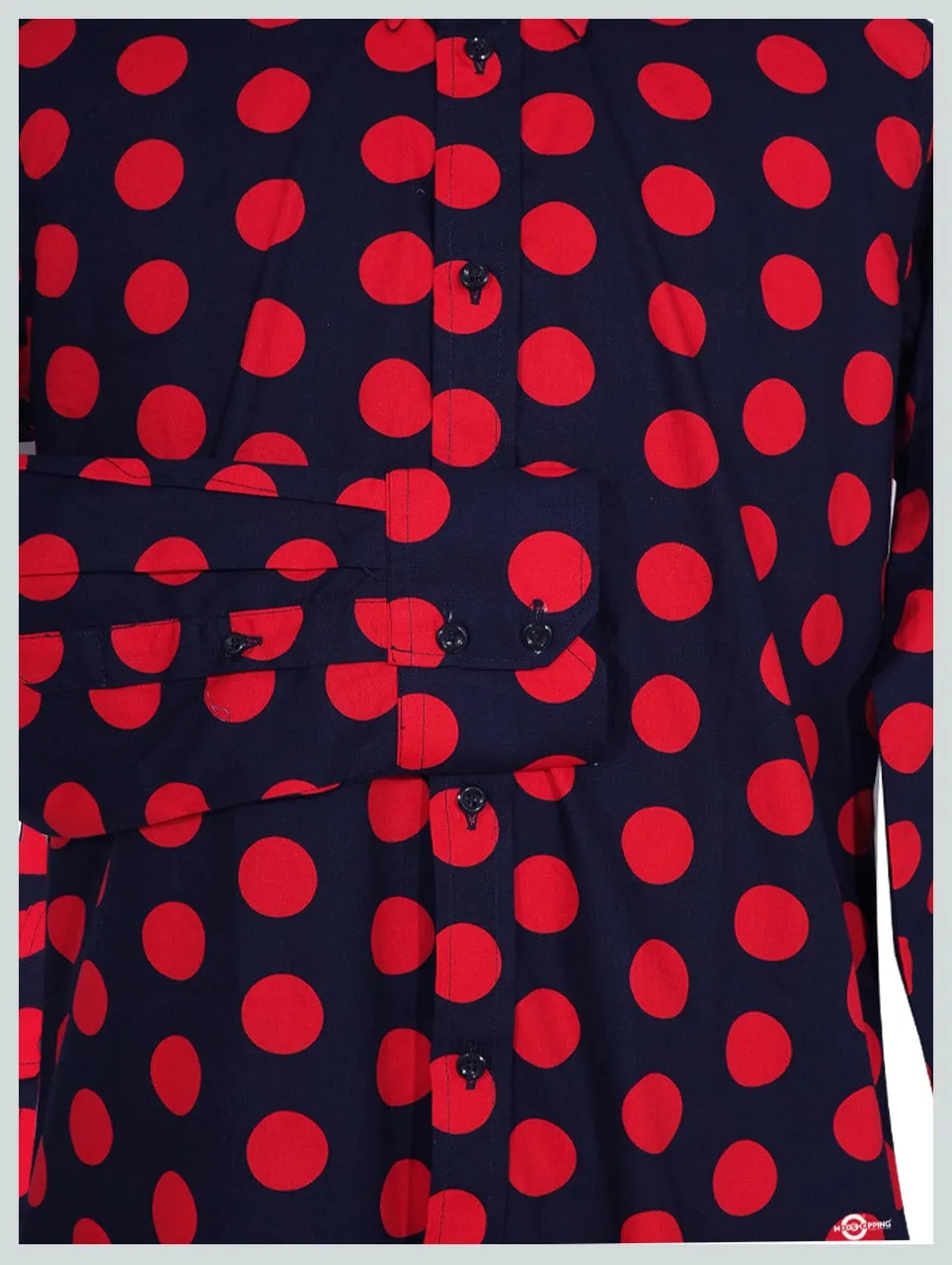 Navy Blue and Red Polka Dot Shirt