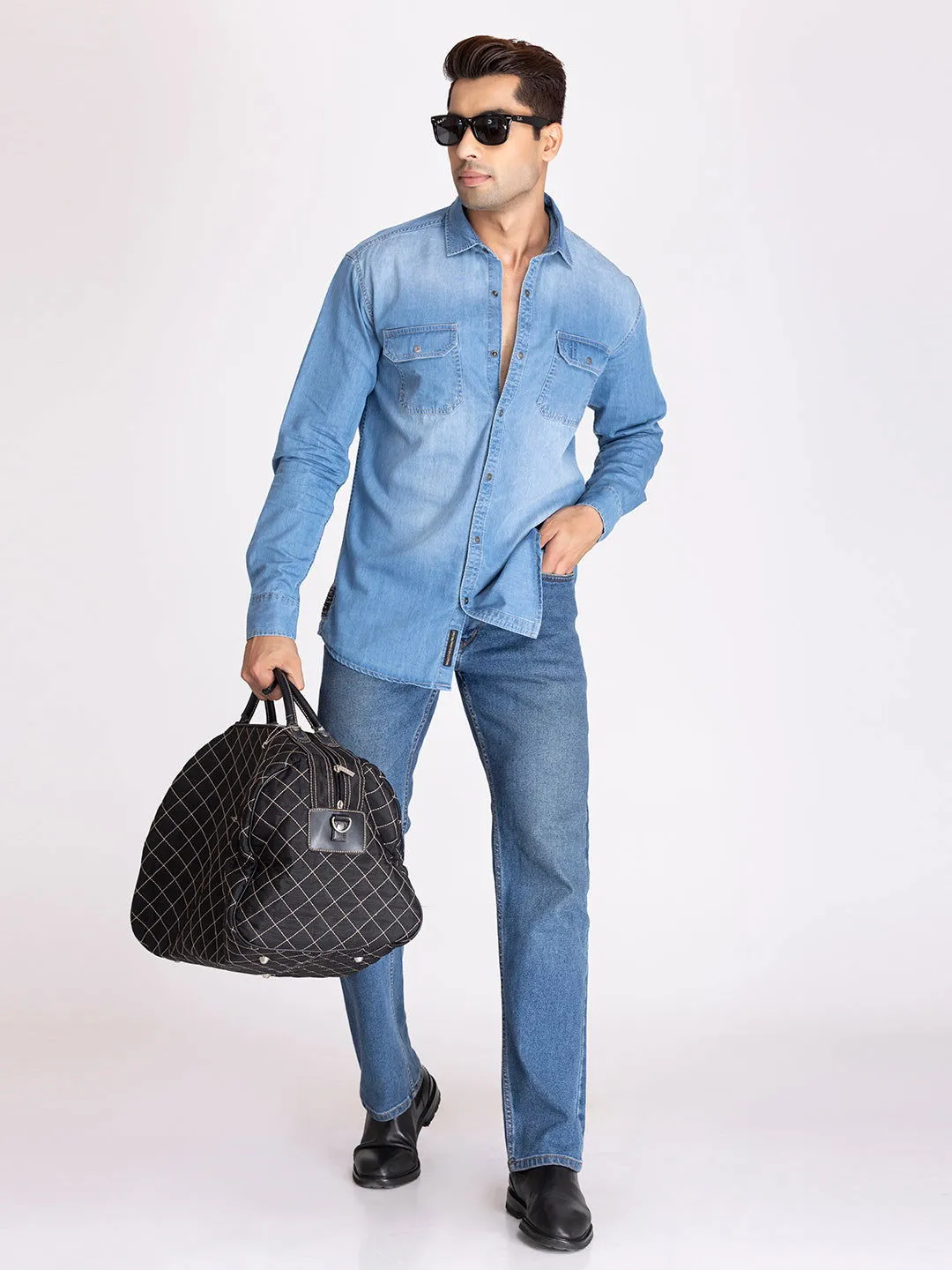 PREMIUM SLUB DENIM SHIRT-SKY BLUE