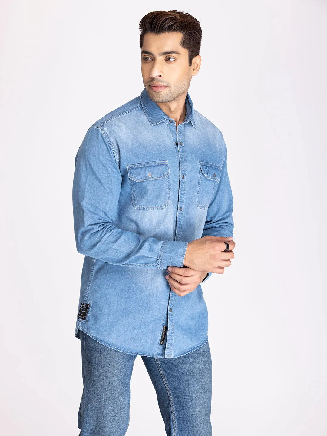 PREMIUM SLUB DENIM SHIRT-SKY BLUE